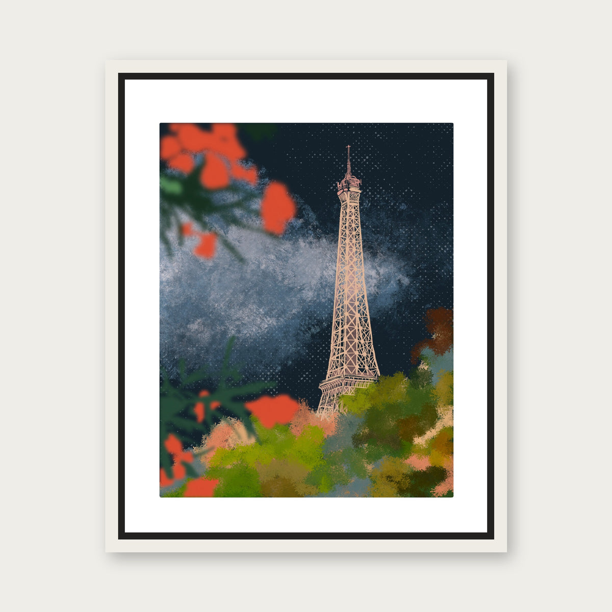 A Night In Paris Floating Frame Canvas - White floating frame