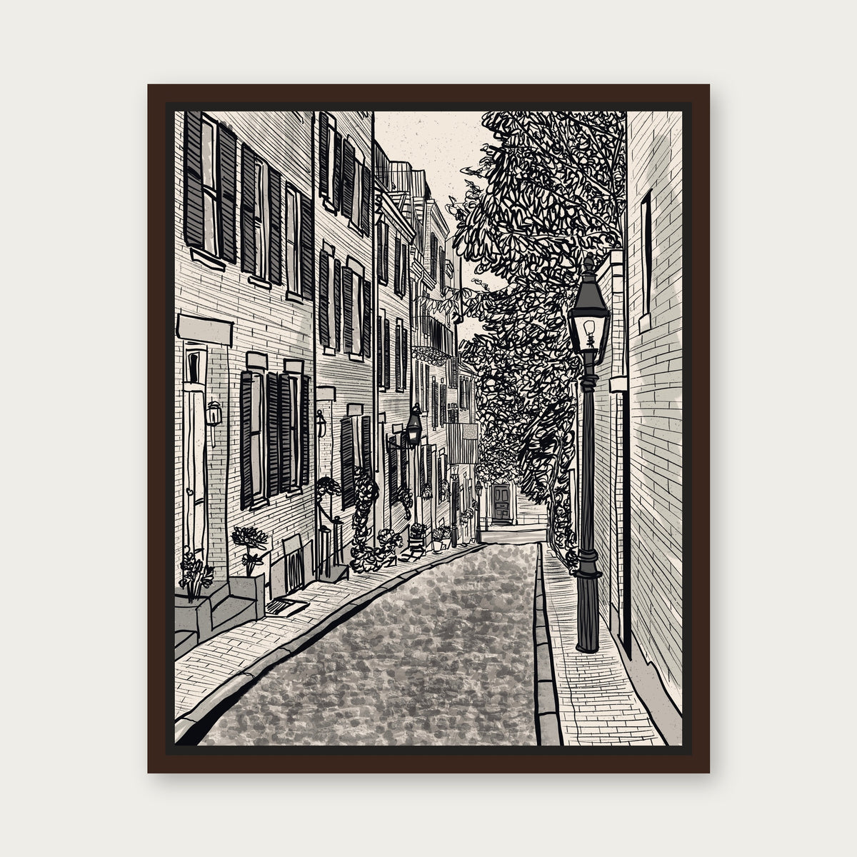 Acorn Street Boston Floating Frame Canvas - Espresso floating frame