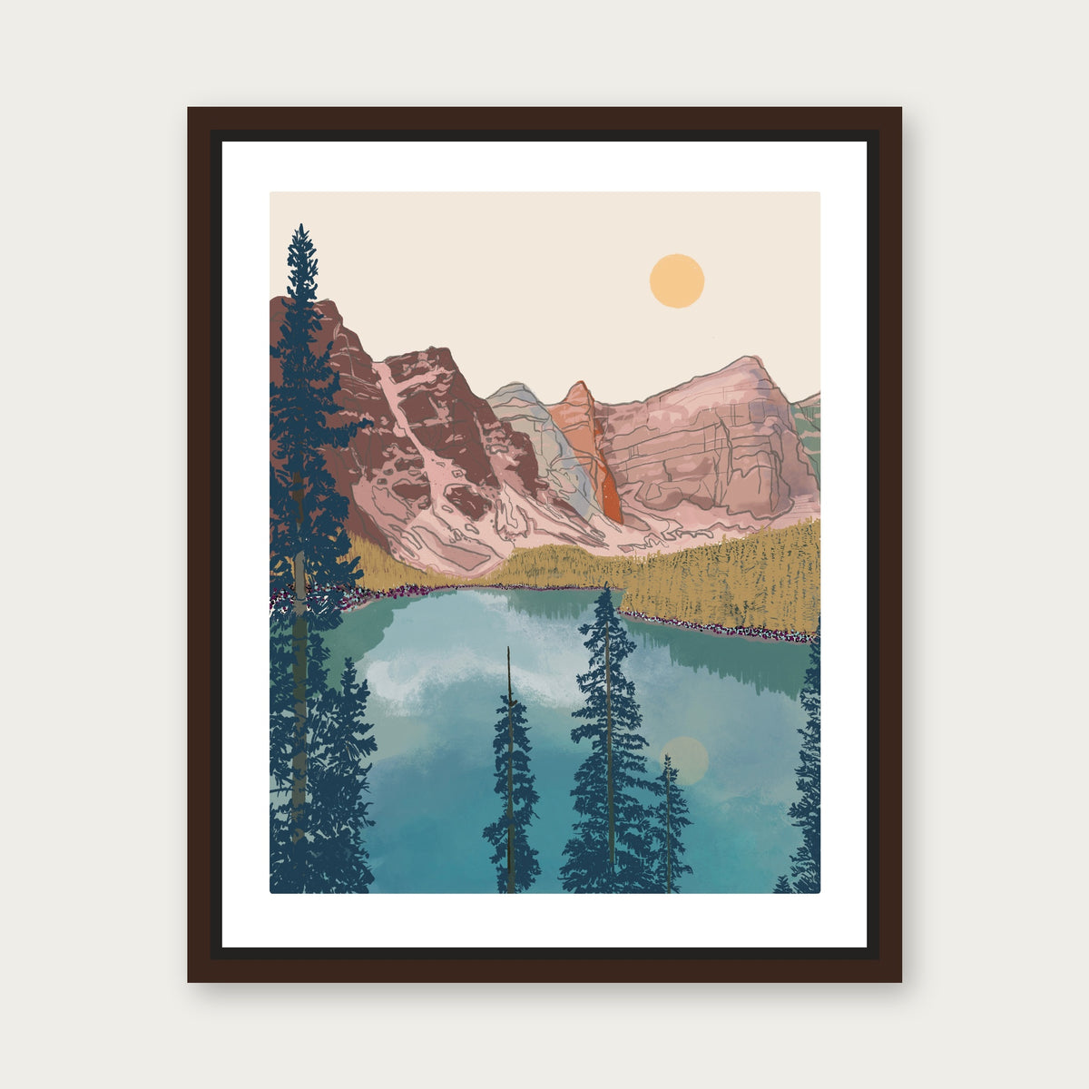 Banff Lake Moraine Floating Frame Canvas - Espresso floating frame