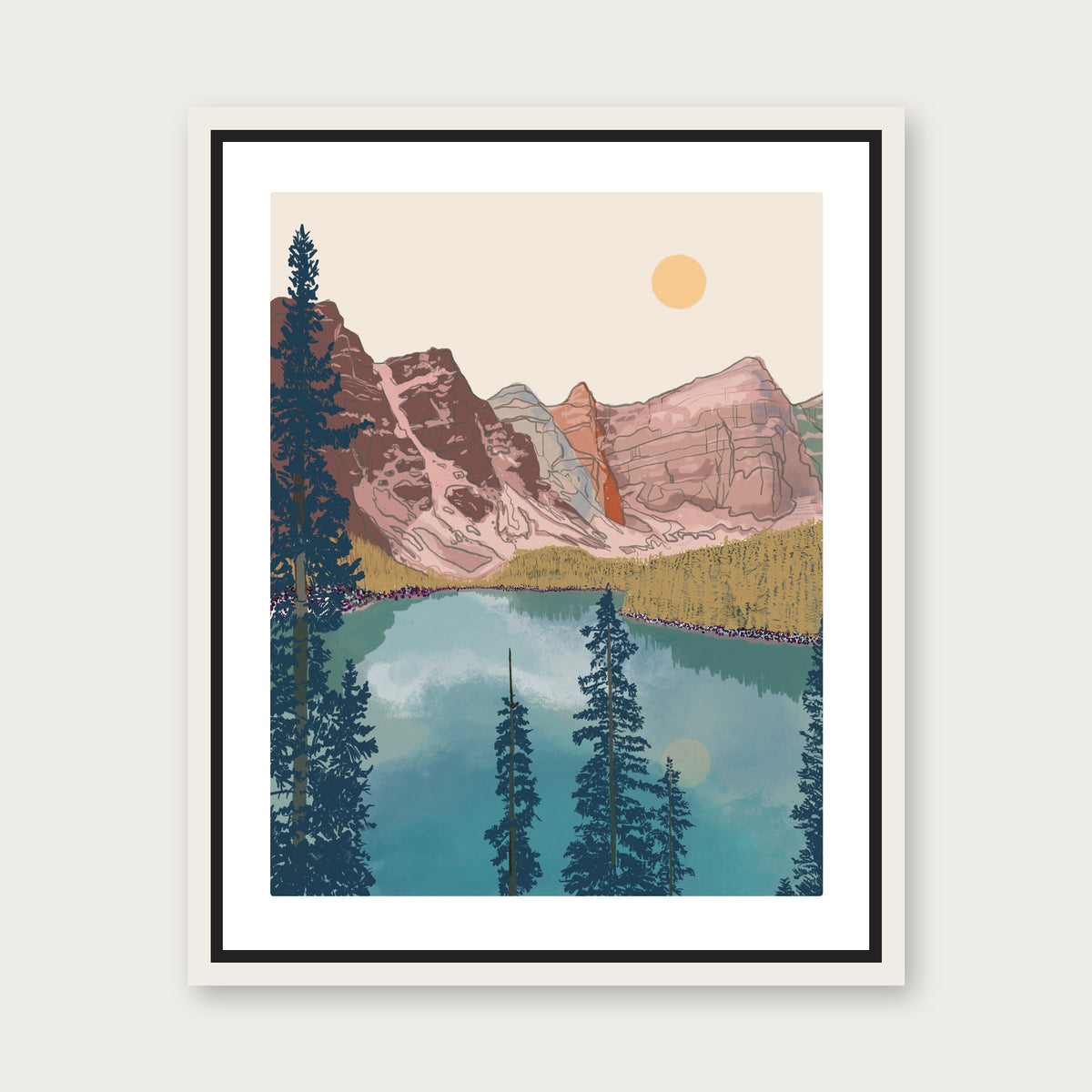 Banff Lake Moraine Floating Frame Canvas - White floating frame
