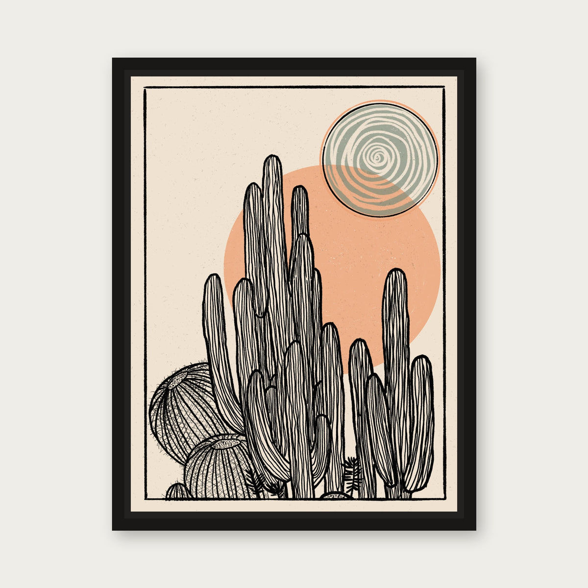 Barrel Sun 1 Floating Frame Canvas - Black floating frame