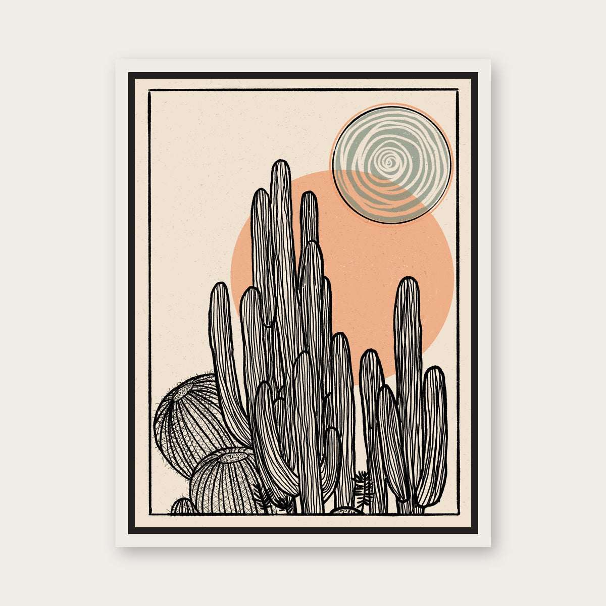 Barrel Sun 1 Floating Frame Canvas - White floating frame