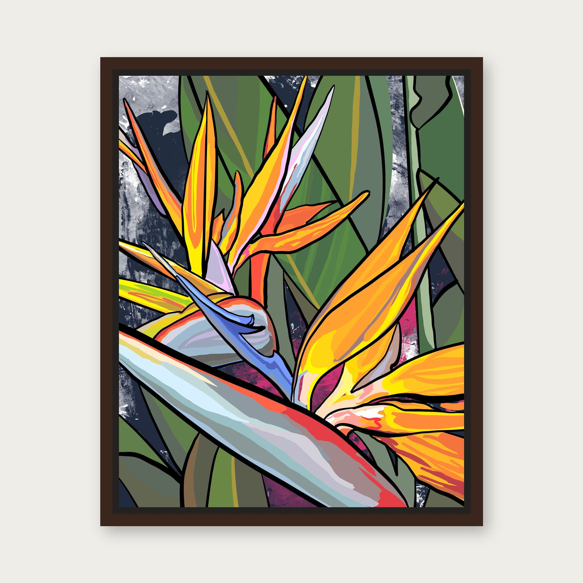 Bird Of Paradise 1 Floating Frame Canvas - Espresso floating frame