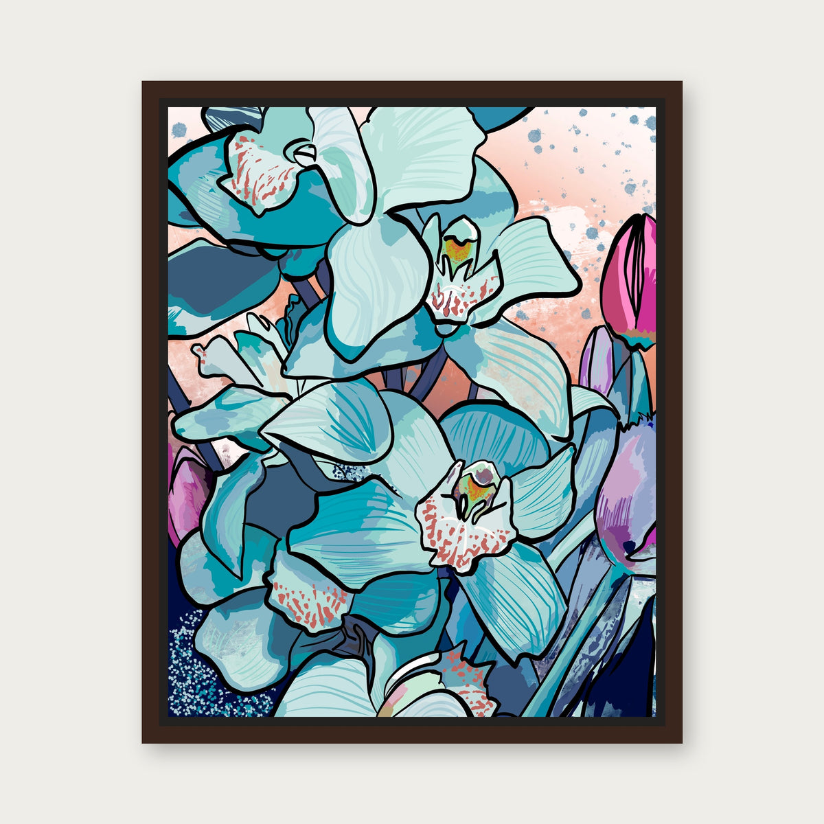 Blue Orchid Floating Frame Canvas - Espresso floating frame
