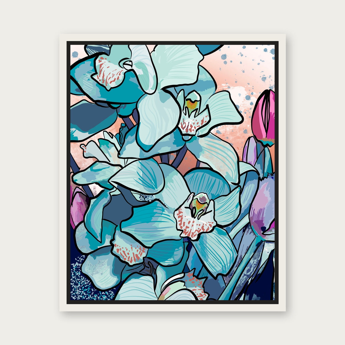 Blue Orchid Floating Frame Canvas - White floating frame