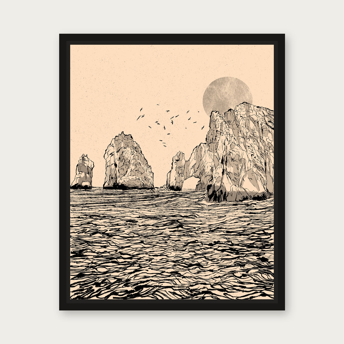 Cabo Tan Floating Frame Canvas - Black floating frame
