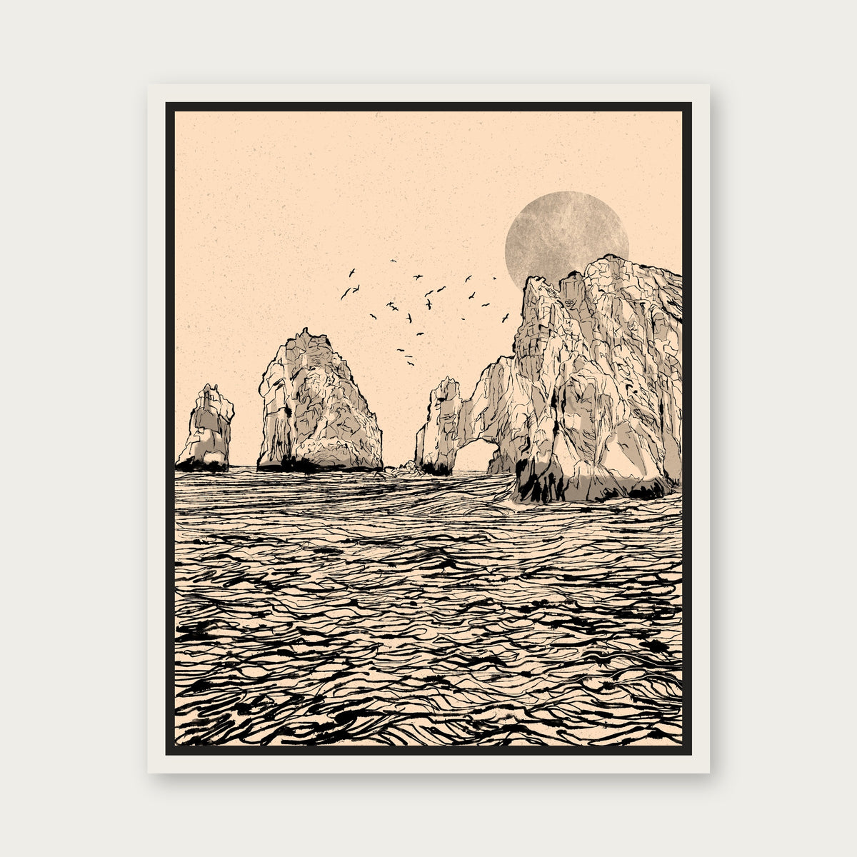 Cabo Tan Floating Frame Canvas - White floating frame