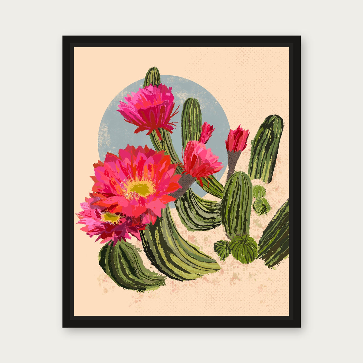 Cactus Blue Floating Frame Canvas - Black floating frame