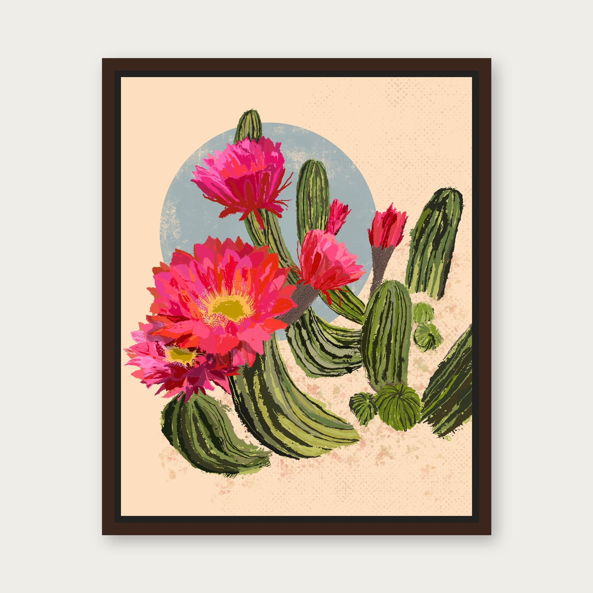 Cactus Blue Floating Frame Canvas - Espresso floating frame
