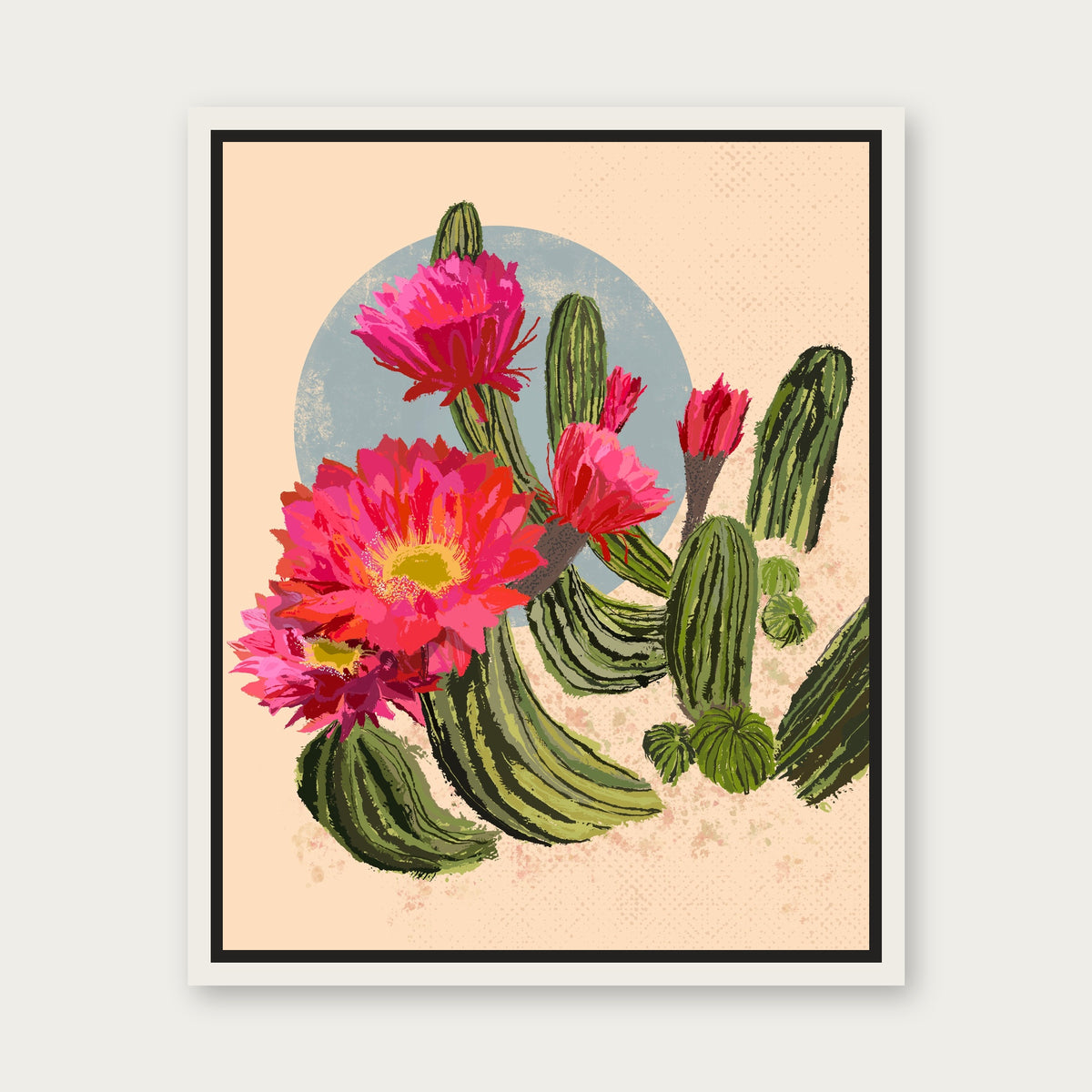 Cactus Blue Floating Frame Canvas - White floating frame