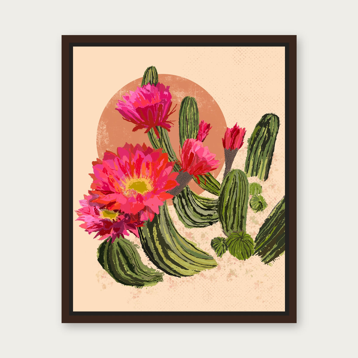 Cactus Clay Floating Frame Canvas - Espresso floating frame