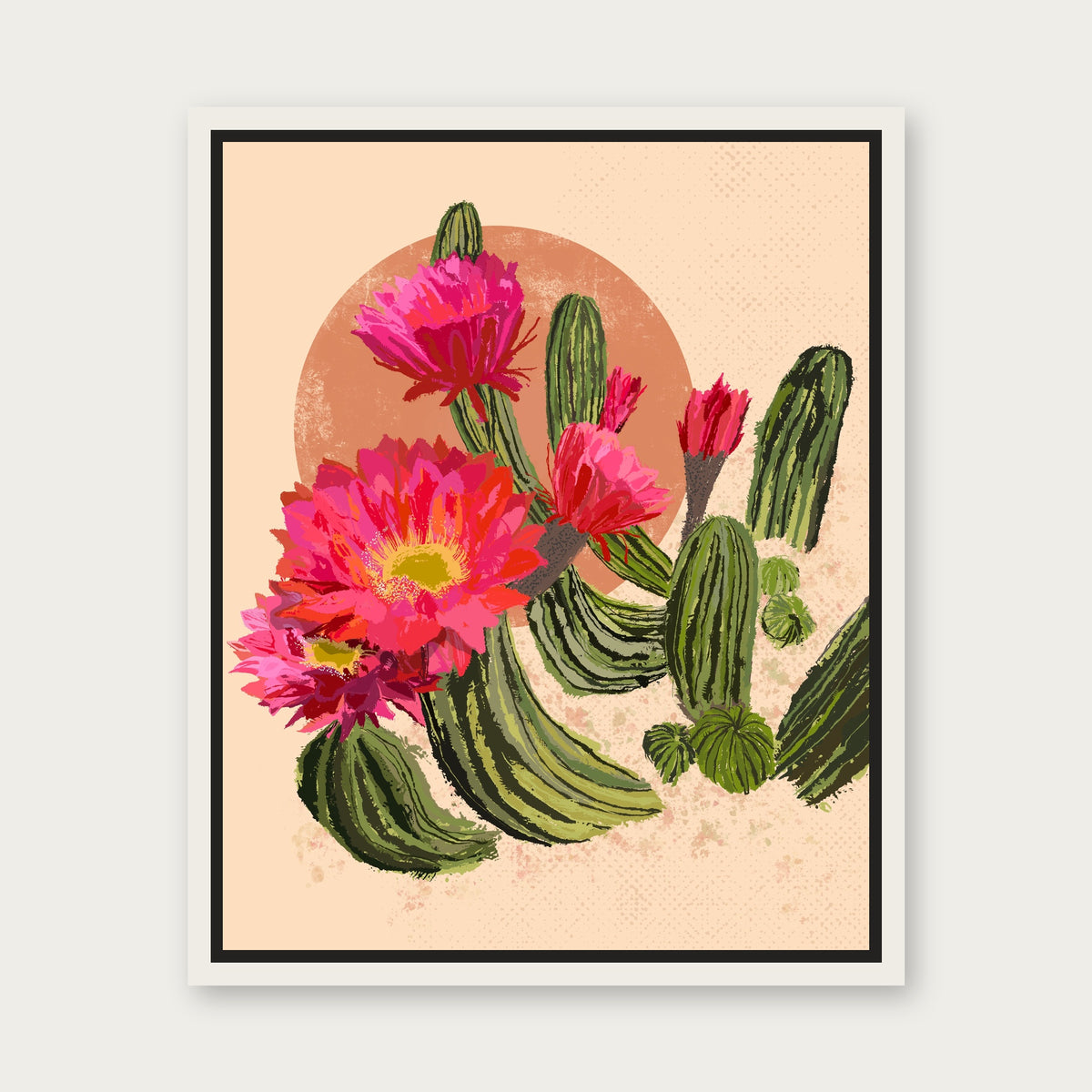 Cactus Clay Floating Frame Canvas - White floating frame