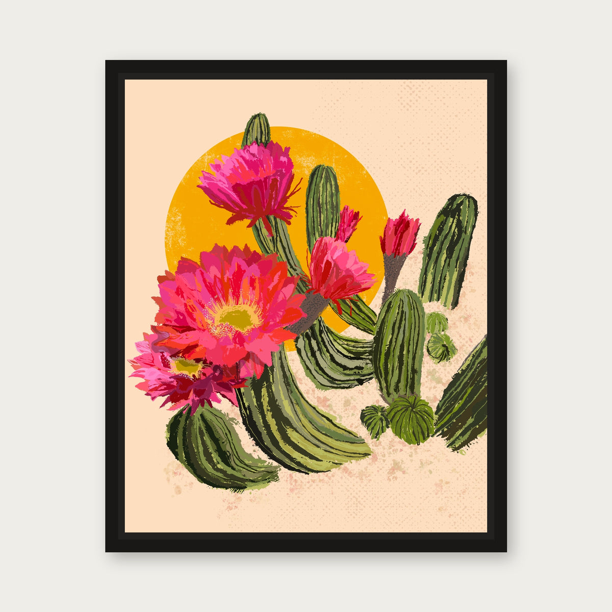 Cactus Gold Floating Frame Canvas - Black floating frame