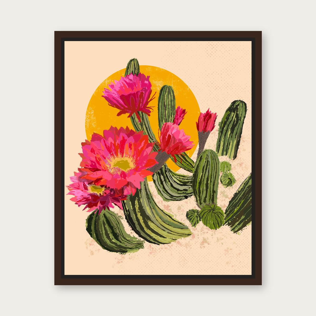 Cactus Gold Floating Frame Canvas - Espresso floating frame