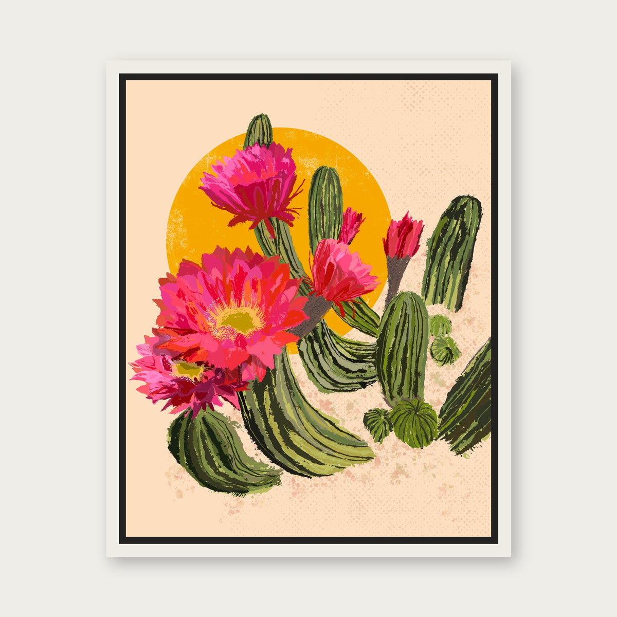 Cactus Gold Floating Frame Canvas - White floating frame