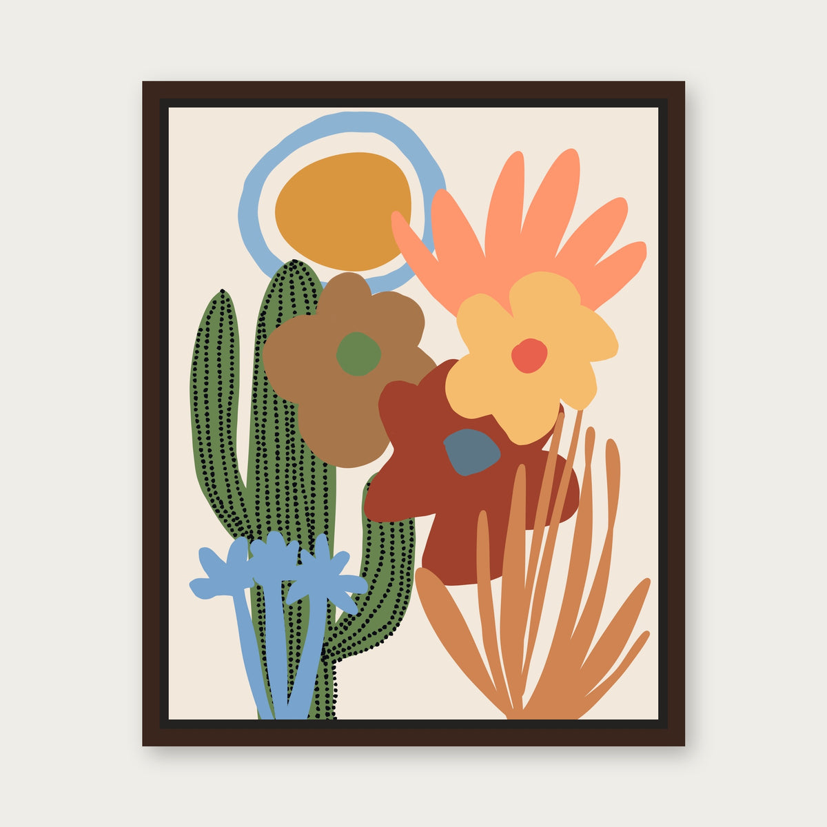 Cactus Gumbo Floating Frame Canvas - Espresso floating frame