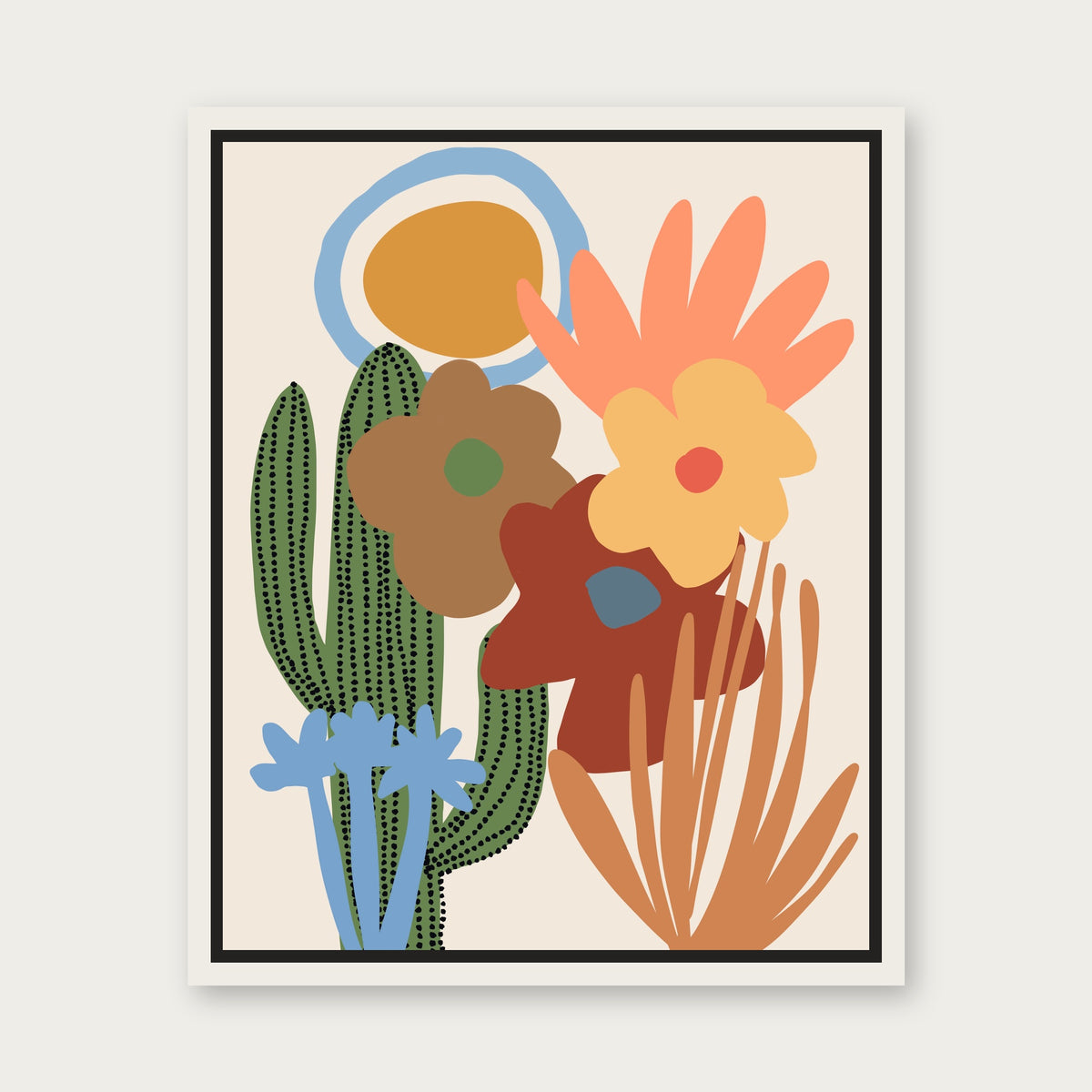 Cactus Gumbo Floating Frame Canvas - White floating frame