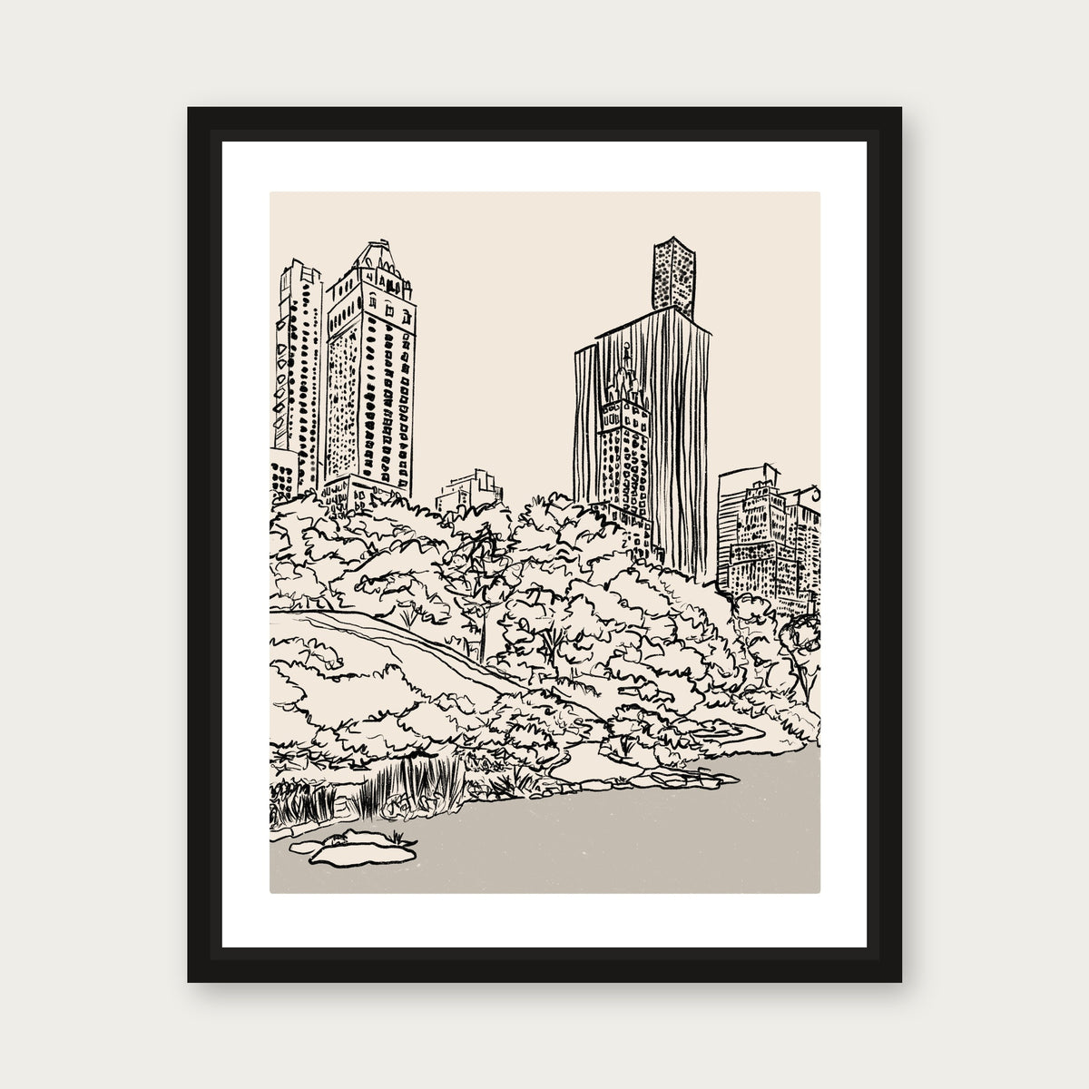 Central Park Floating Frame Canvas - Black floating frame
