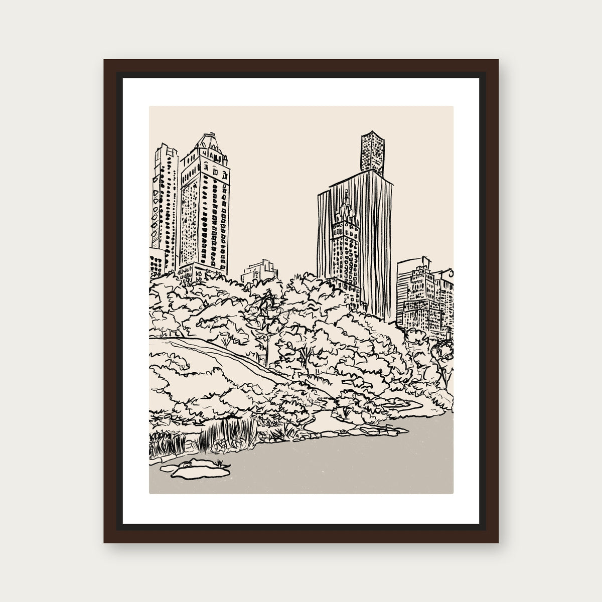 Central Park Floating Frame Canvas - Espresso floating frame