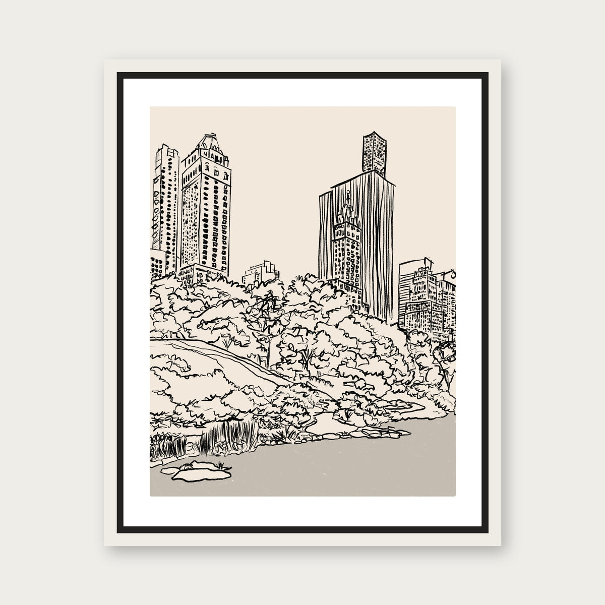 Central Park Floating Frame Canvas - White floating frame