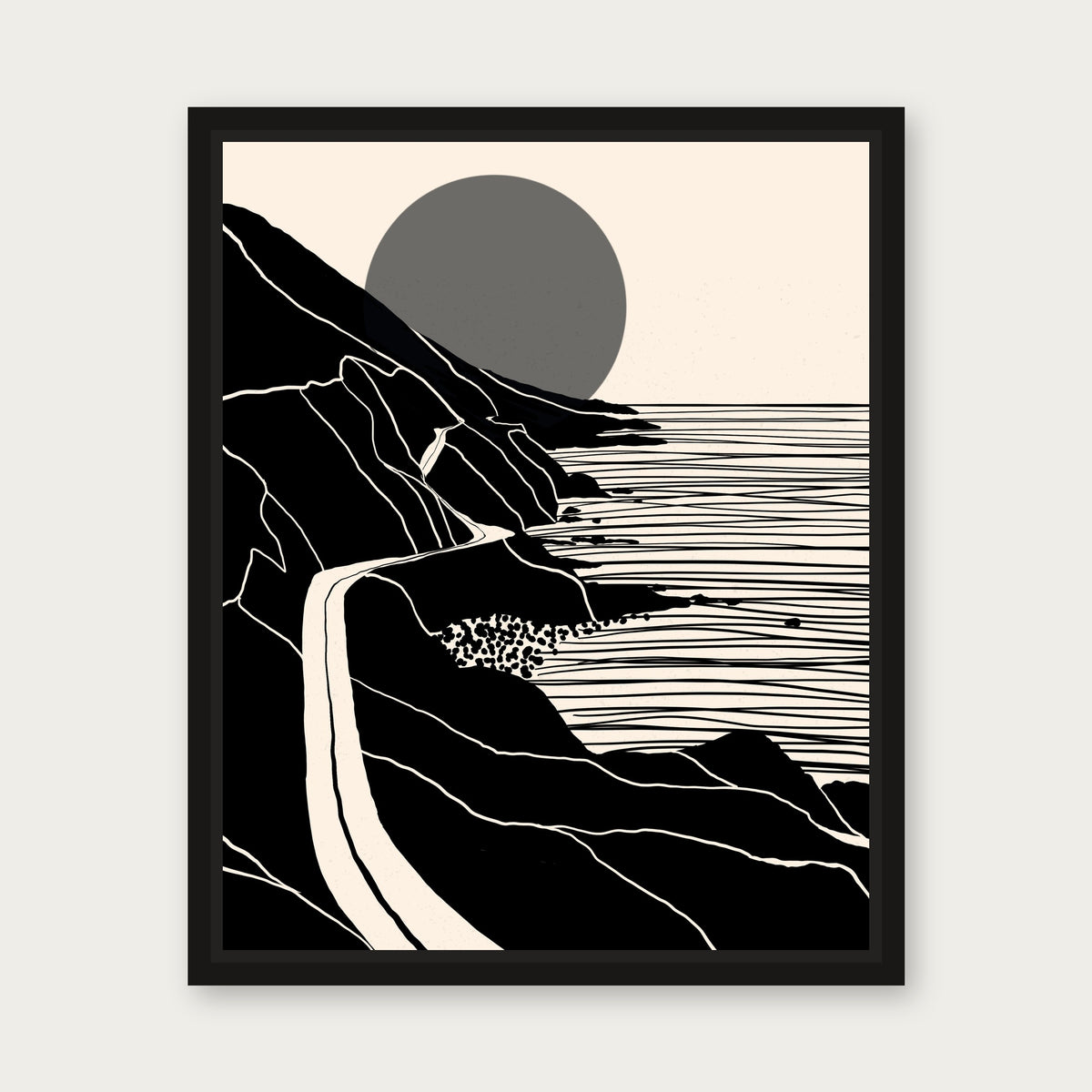 Coastal Drive Pch Floating Frame Canvas - Black floating frame
