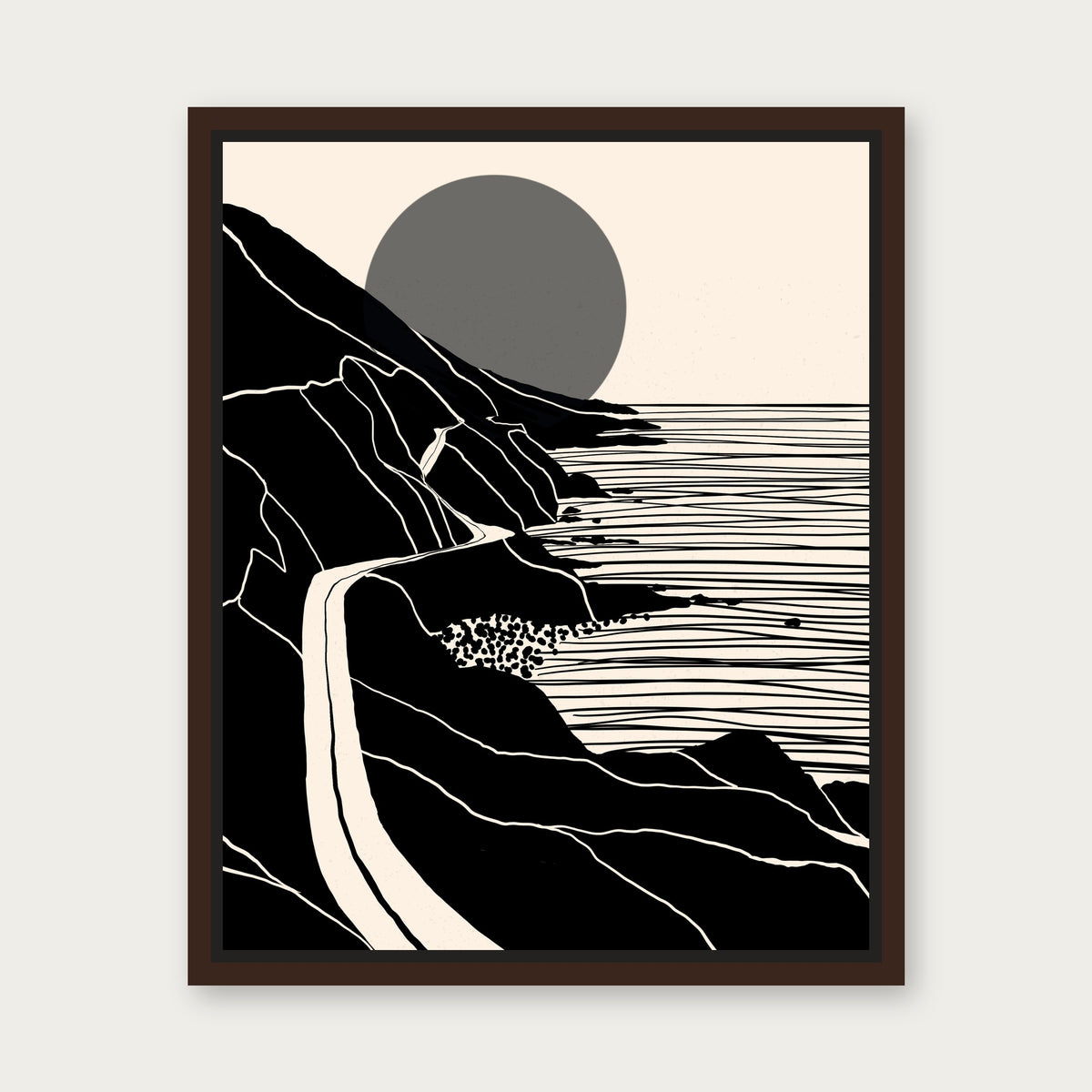 Coastal Drive Pch Floating Frame Canvas - Espresso floating frame