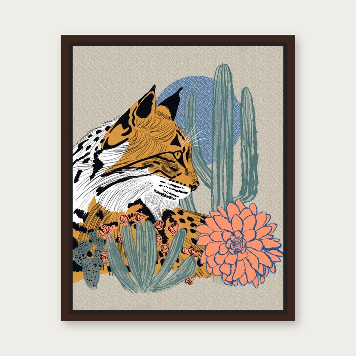 Desert Cat Floating Frame Canvas - Espresso floating frame