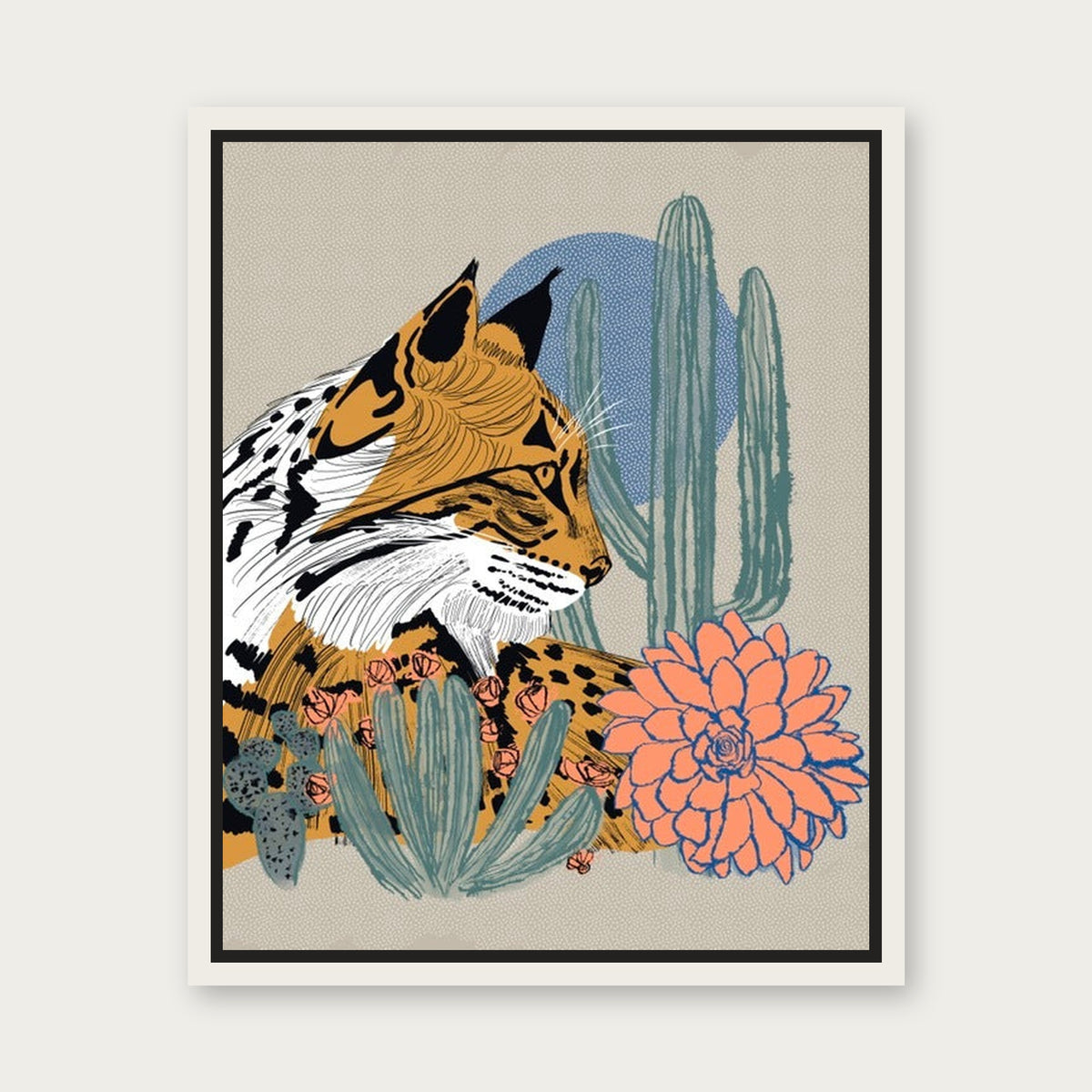 Desert Cat Floating Frame Canvas - White floating frame