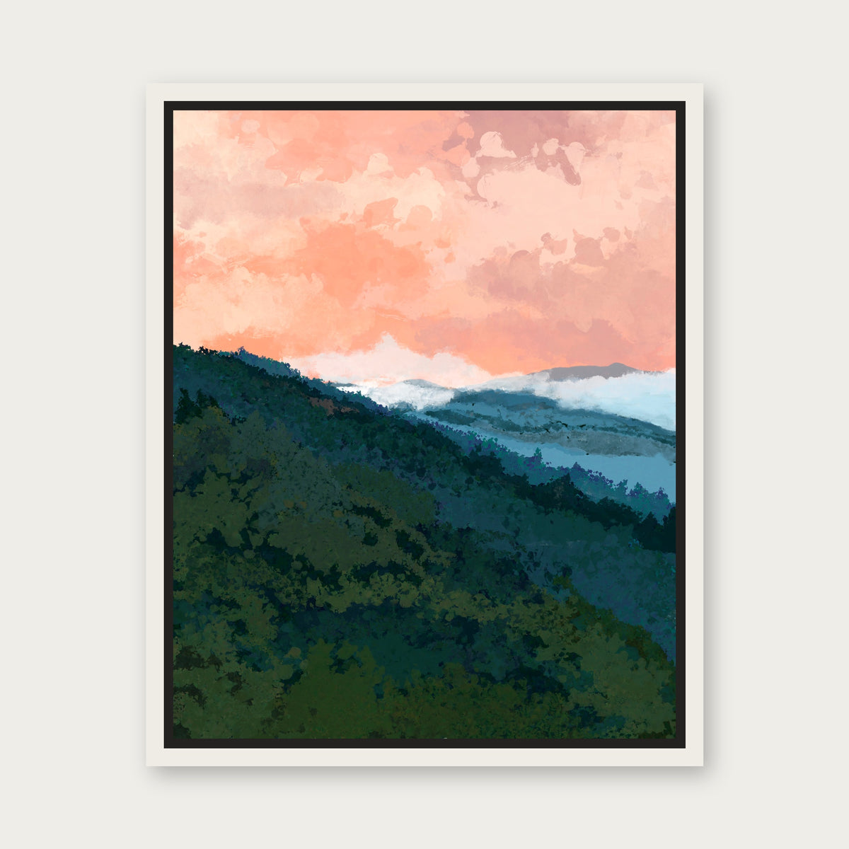 Great Smoky Mountains Floating Frame Canvas - White floating frame