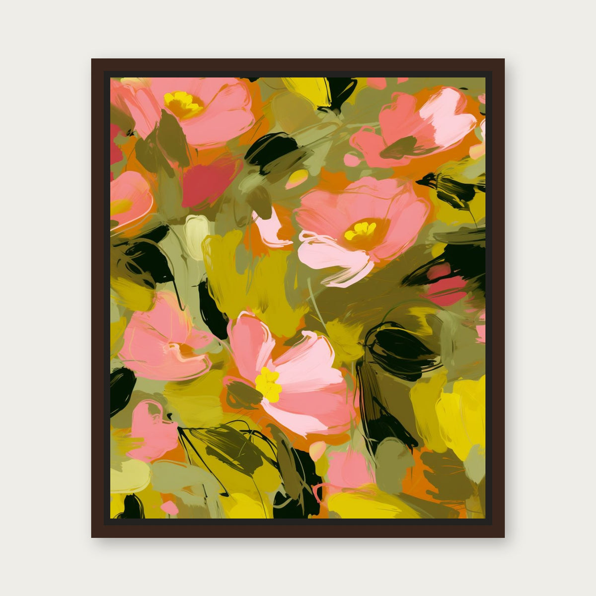 Green Eyes Floating Frame Canvas - Espresso floating frame