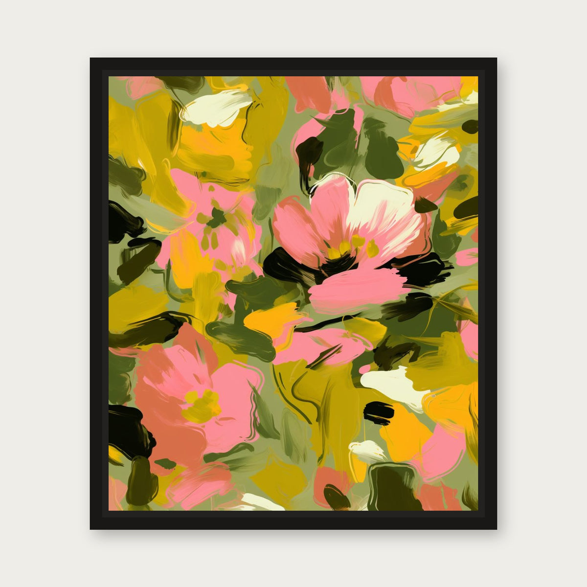 Green Lips Floating Frame Canvas - Black floating frame
