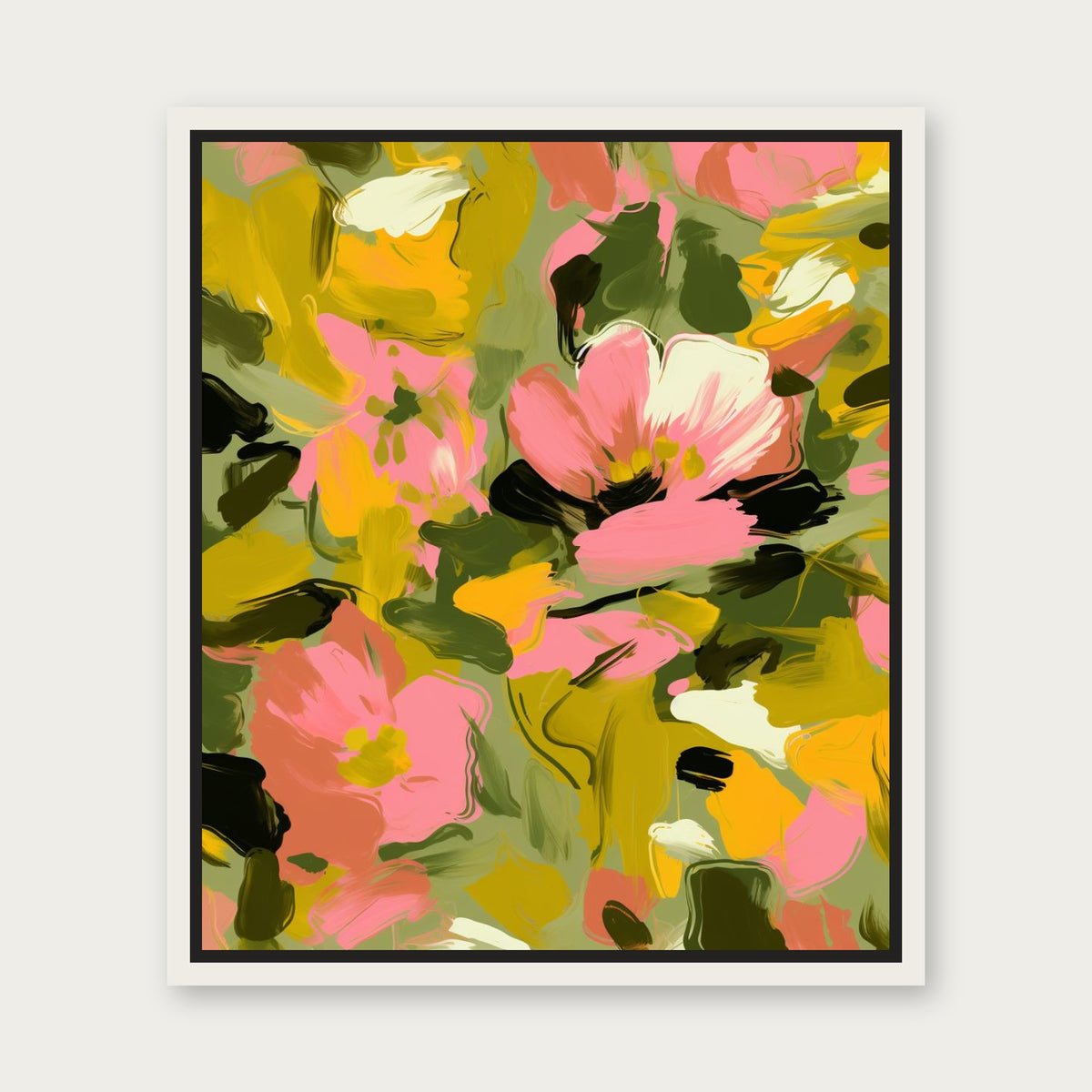 Green Lips Floating Frame Canvas - White floating frame