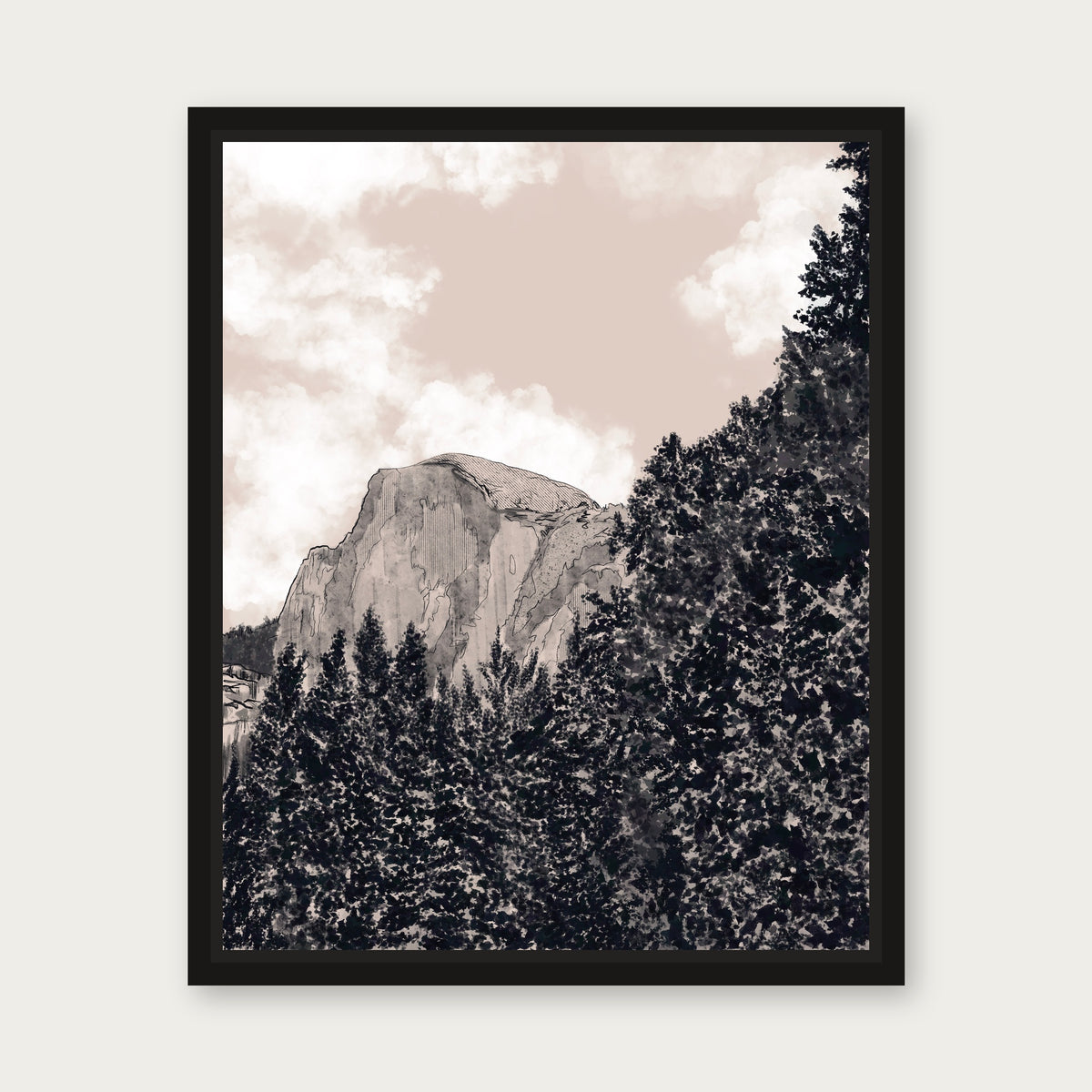 Half Dome Yosemite Floating Frame Canvas - Black floating frame