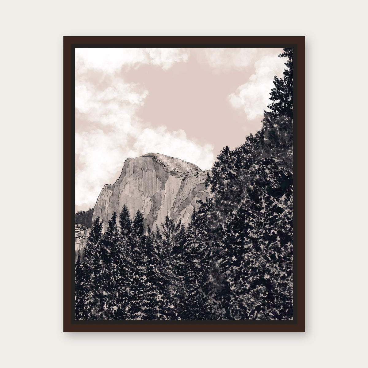 Half Dome Yosemite Floating Frame Canvas - Espresso floating frame