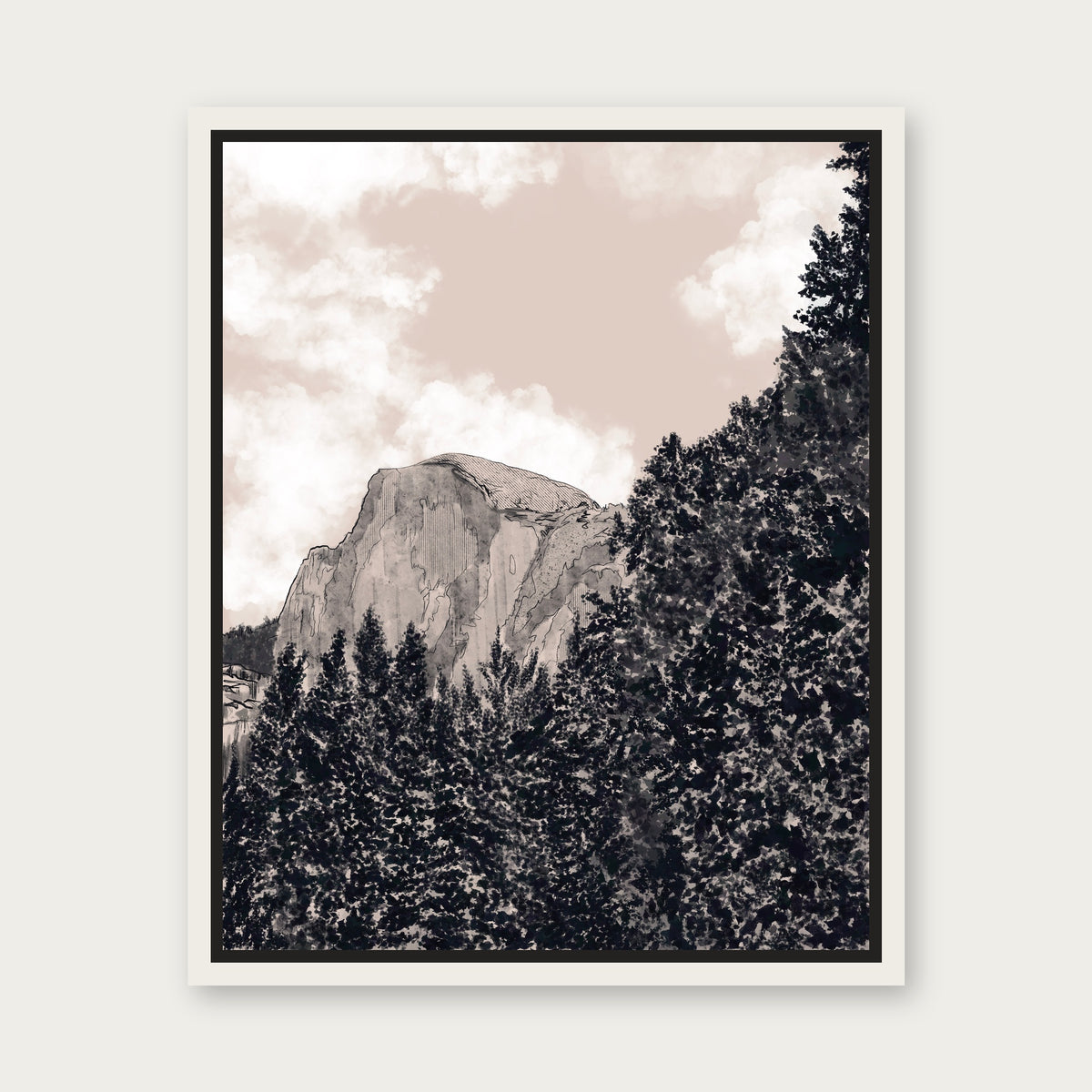 Half Dome Yosemite Floating Frame Canvas - White floating frame