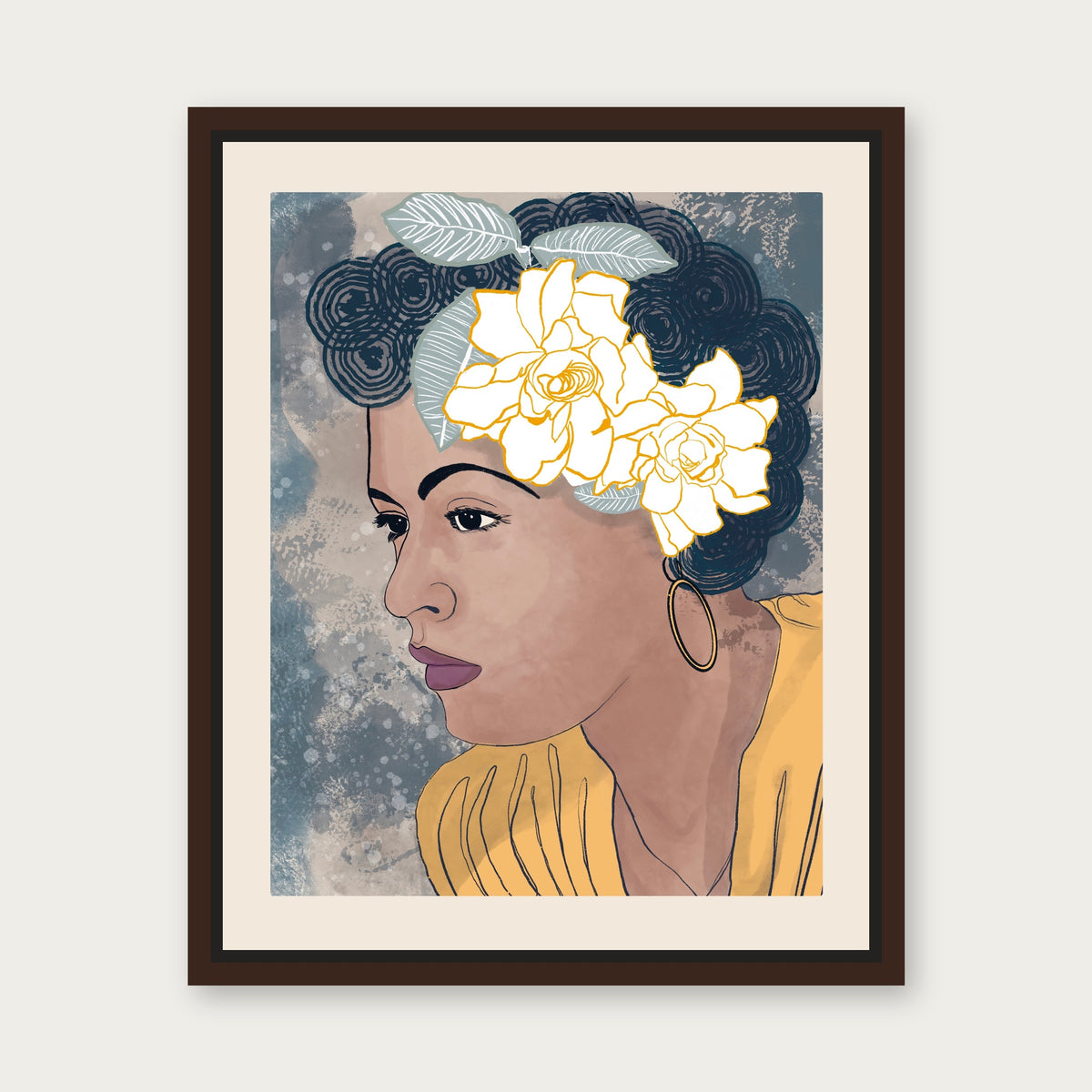 Lady Day Billie Holiday Floating Frame Canvas - Espresso floating frame