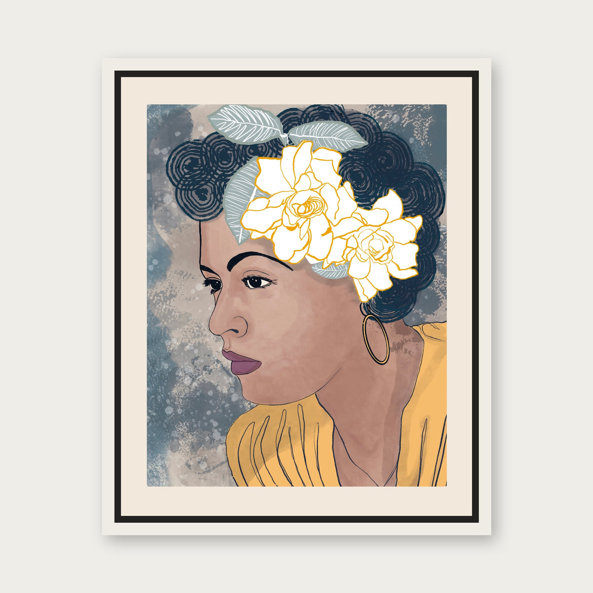 Lady Day Billie Holiday Floating Frame Canvas - White floating frame