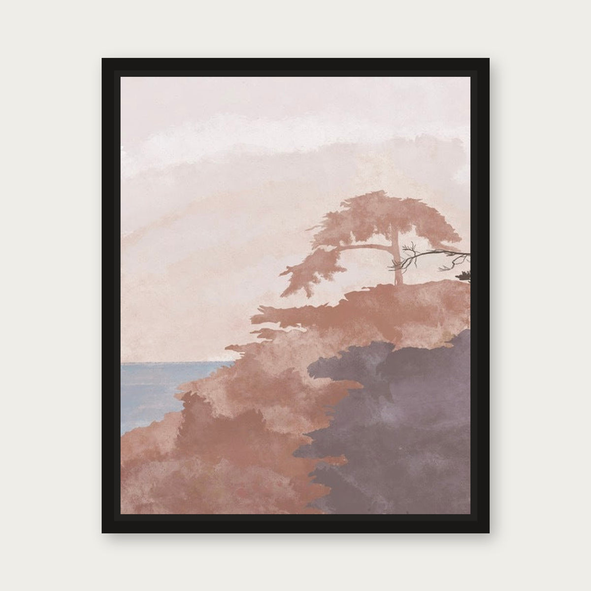 Lone Cypress Sunset Floating Frame Canvas - Black floating frame