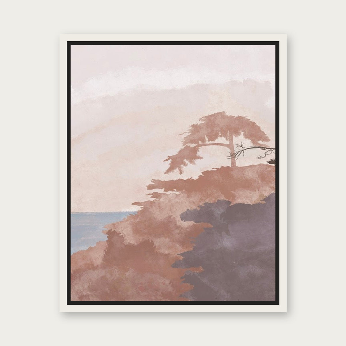 Lone Cypress Sunset Floating Frame Canvas - White floating frame