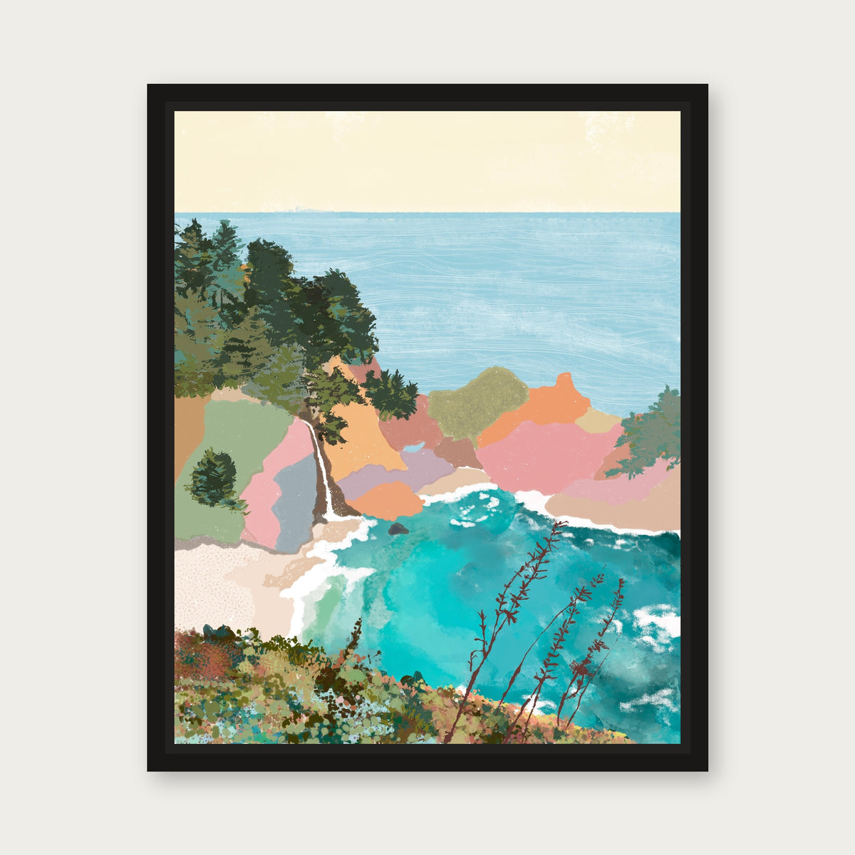 Mcway Falls Of Big Sur Floating Frame Canvas - Black floating frame