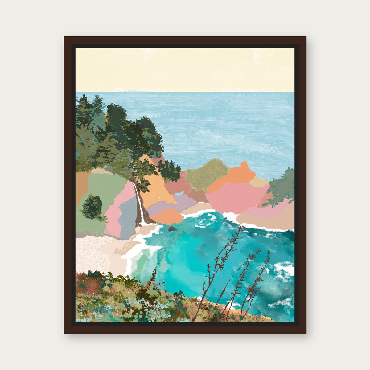 Mcway Falls Of Big Sur Floating Frame Canvas - Espresso floating frame