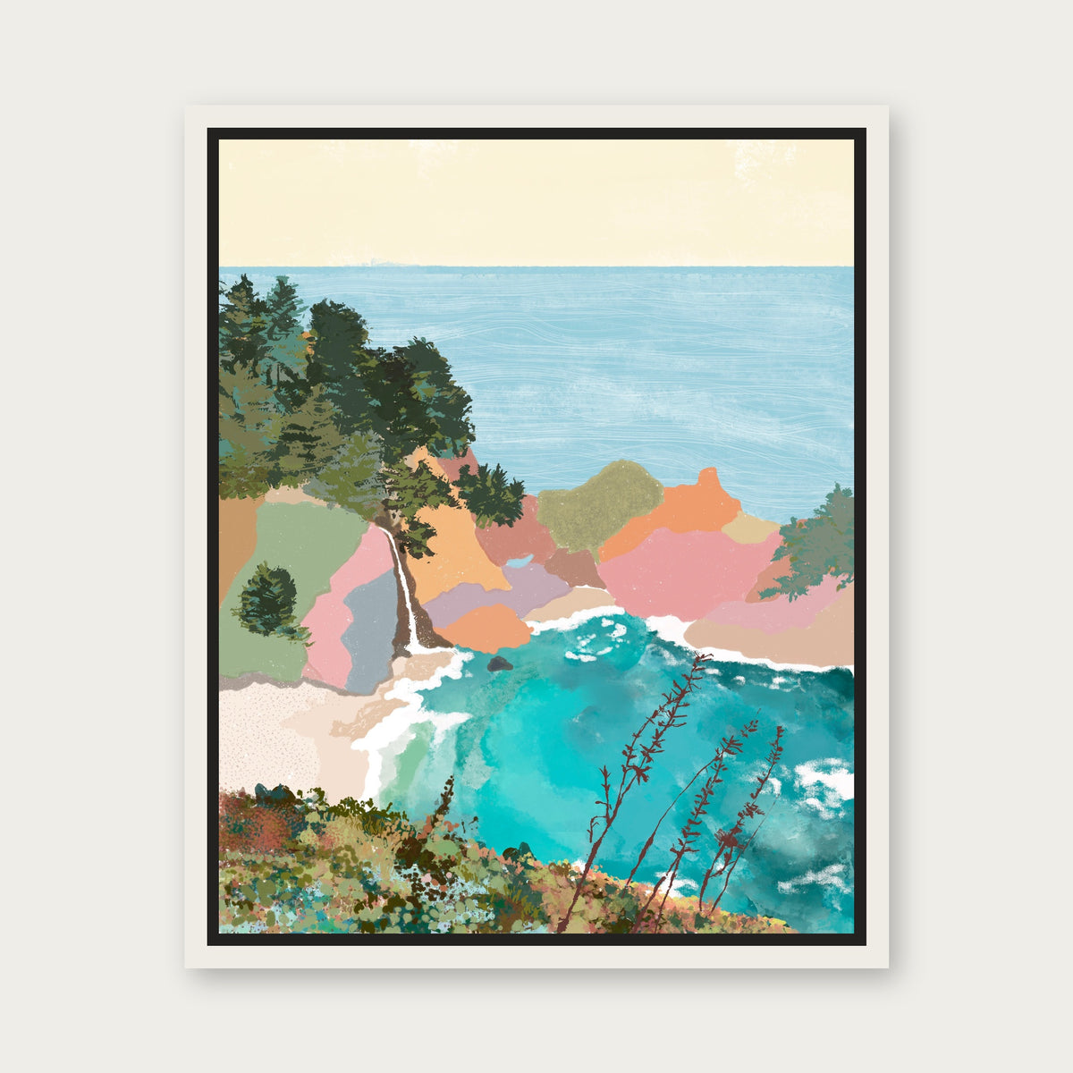 Mcway Falls Of Big Sur Floating Frame Canvas - White floating frame