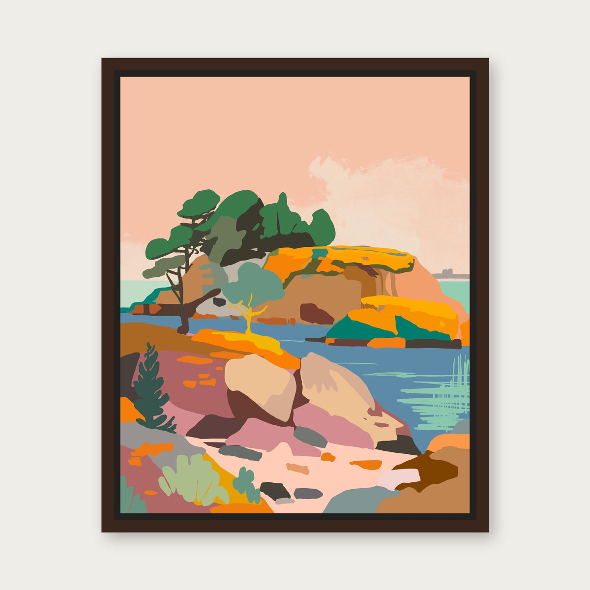 Misty Sky Floating Frame Canvas - Espresso floating frame