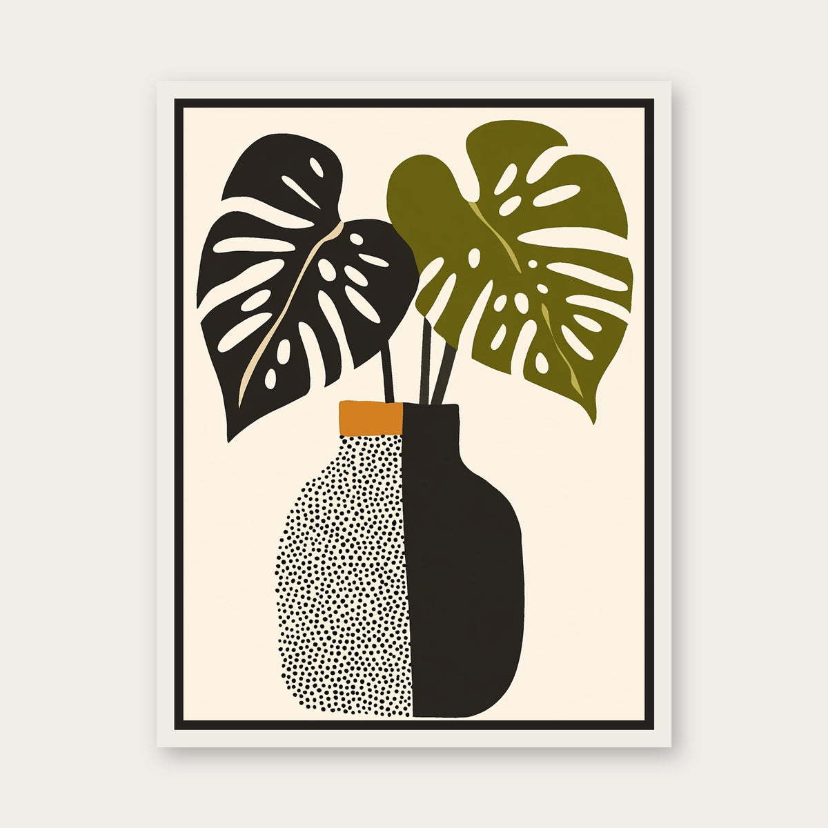 Monsterra Vase Floating Frame Canvas - White floating frame