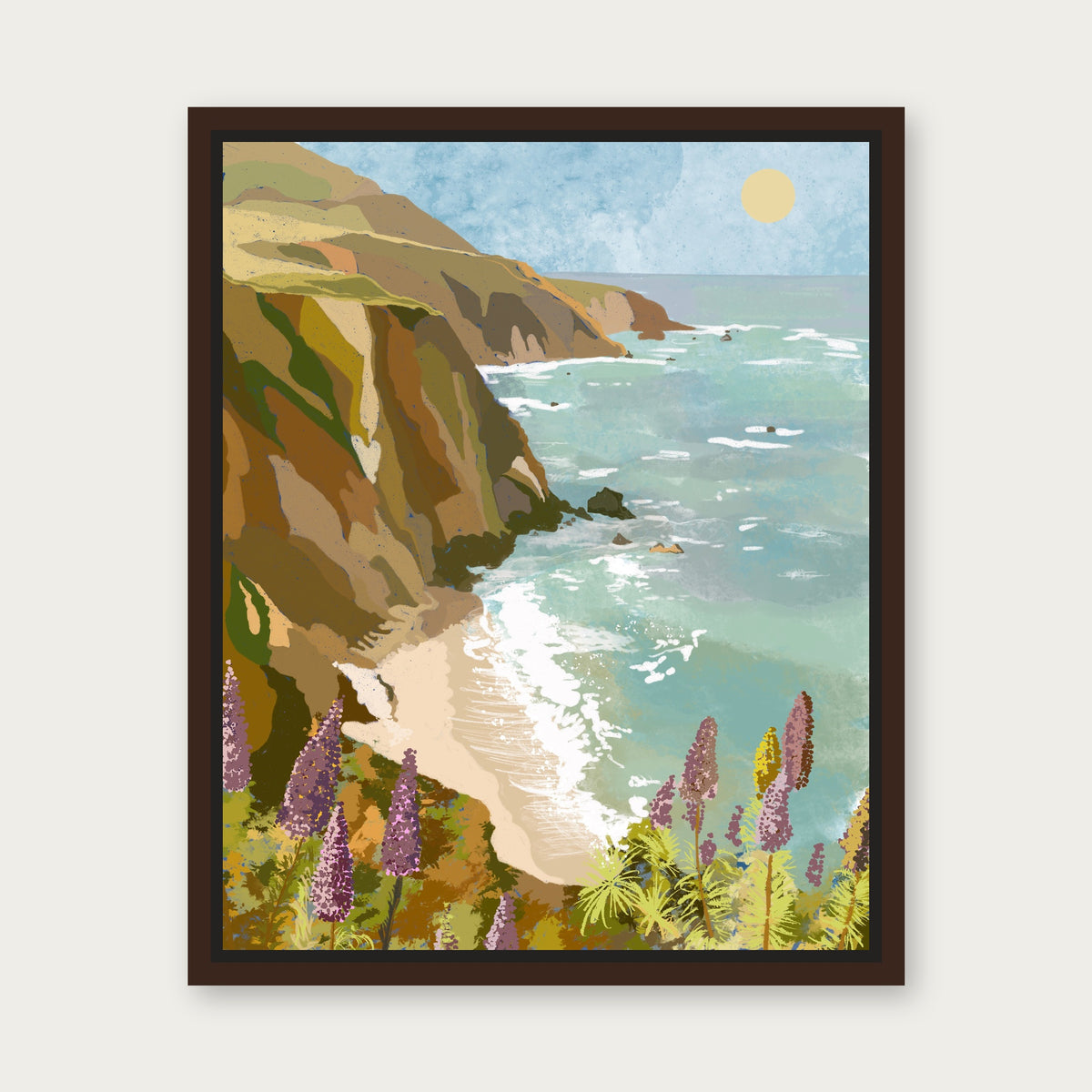 Mornings In Big Sur Floating Frame Canvas - Espresso floating frame
