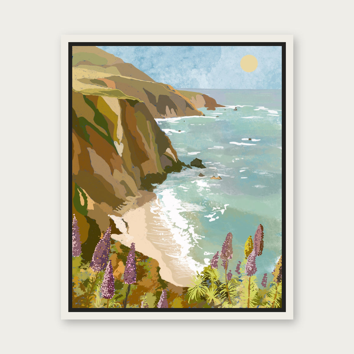 Mornings In Big Sur Floating Frame Canvas - White floating frame