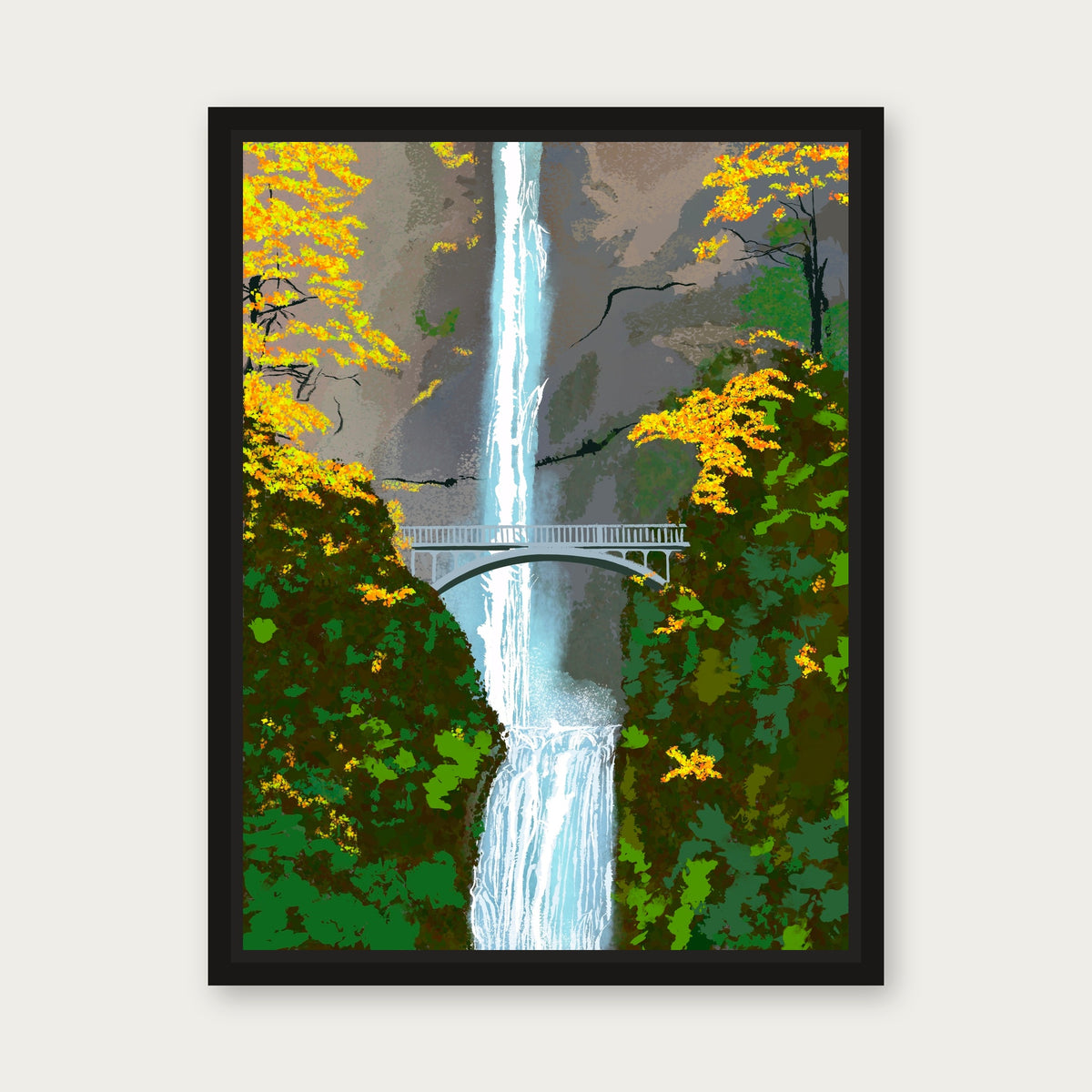 Multnomah Falls Floating Frame Canvas - Black floating frame