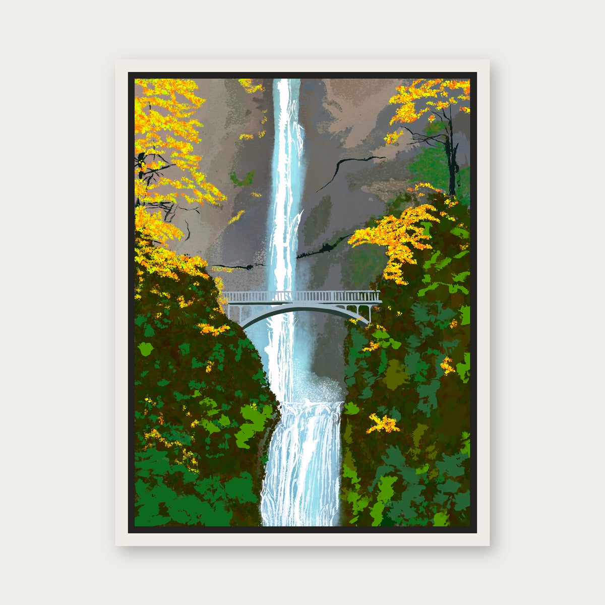 Multnomah Falls Floating Frame Canvas - White floating frame