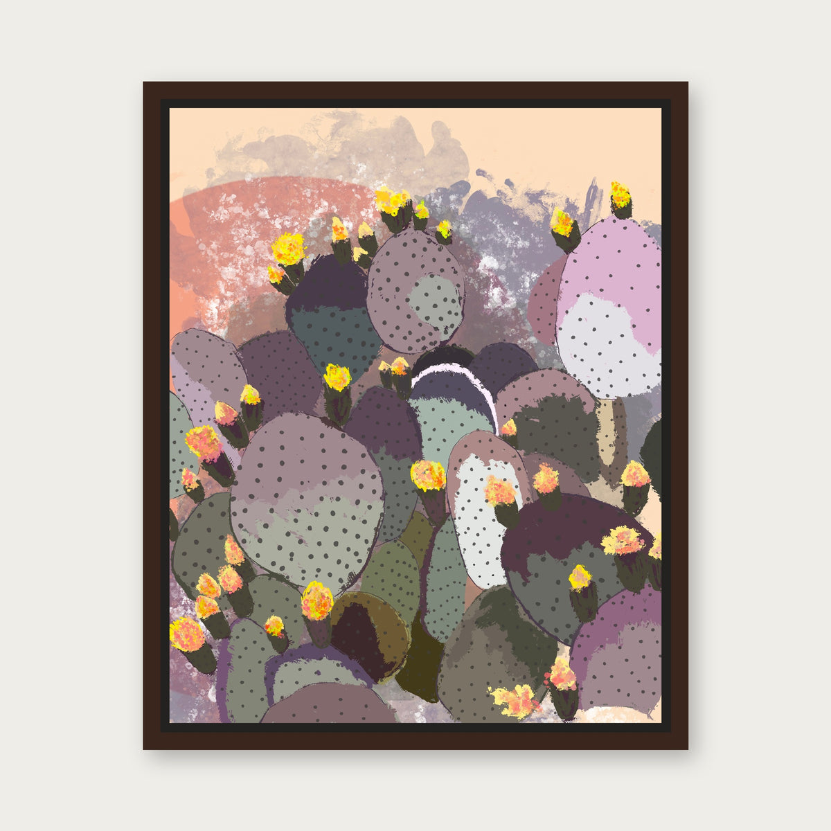 Prickly Red Floating Frame Canvas - Espresso floating frame