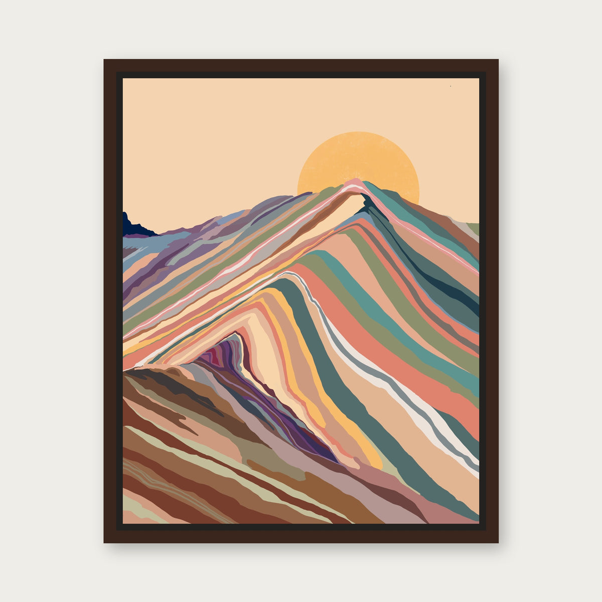 Rainbow Mountain Floating Frame Canvas - Espresso floating frame